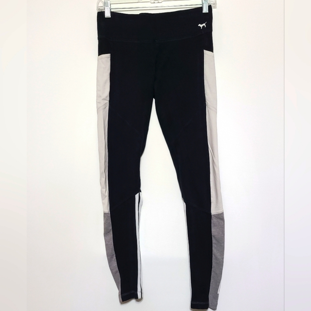 PINK Yoga Victoria's Secret Leggings Black Gray White Colorblock- Size Small